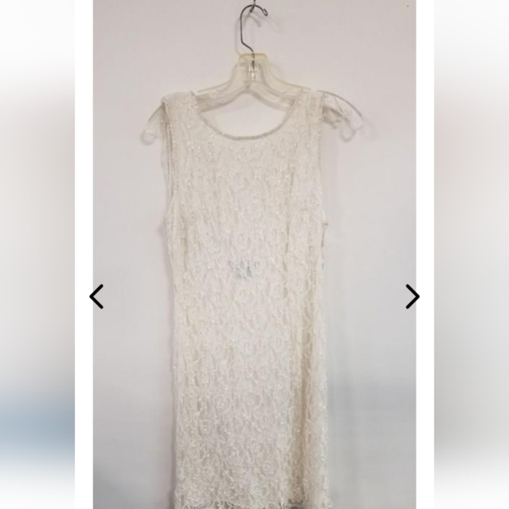 NWT! Pisarro Nights Sequin Sheath Dress Floral Ivory [SZ 10]